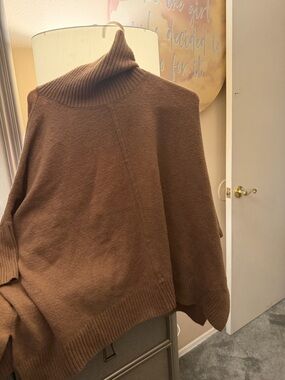 LOFT Brown Turtleneck Poncho Sweater